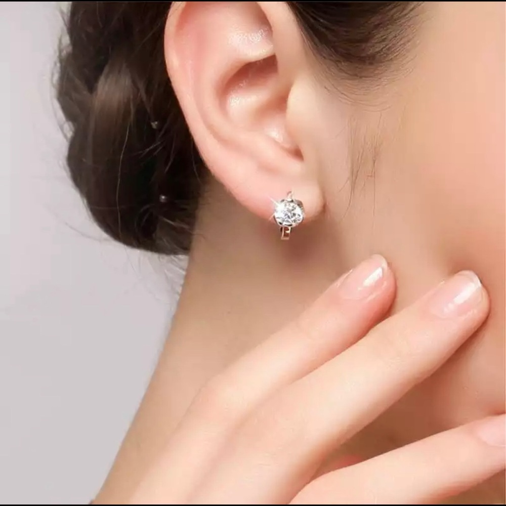 New 14k Gold Filled Geometric Circle Hoop Six-Claw White Sapphire Earrings - Picture 4 of 17